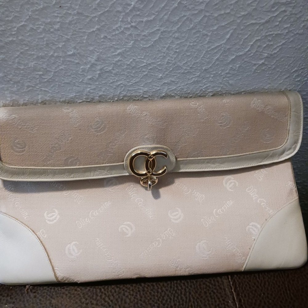 Oleg Cassini Tan and Cream Clutch